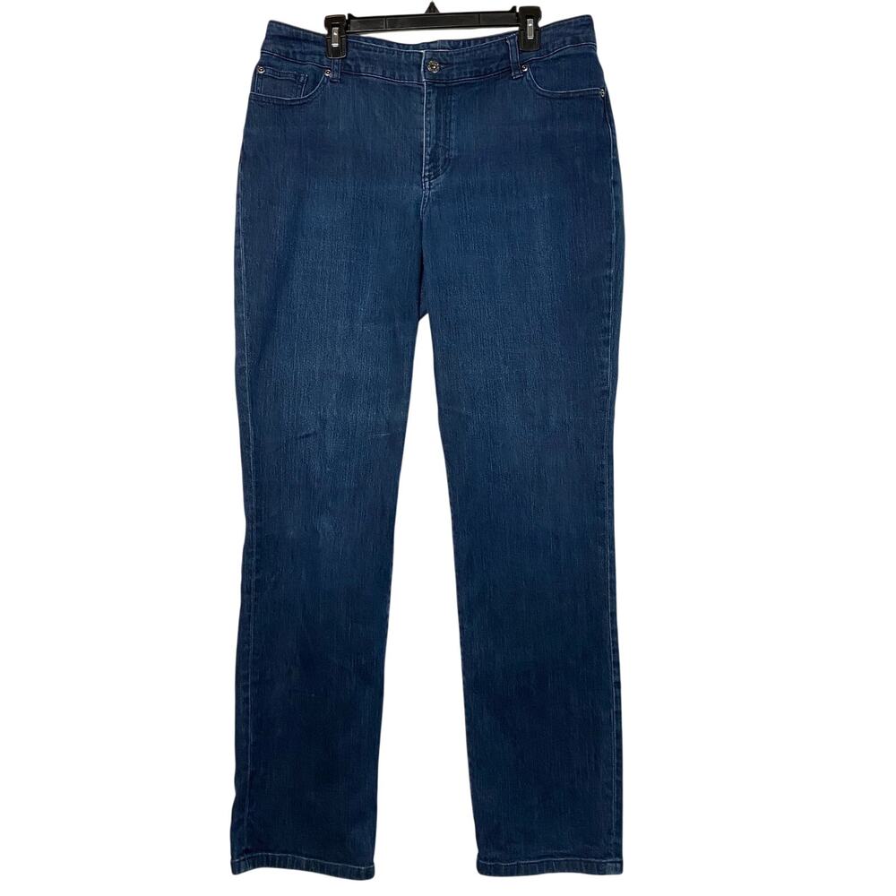Chico's Platinum Blue Denim Cotton Stretch Straight Leg Jeans Size 16 Tall